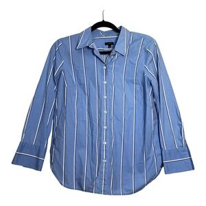 Talbots Petite Blue White Striped Cotton Button Down Shirt Blouse MP ID4976